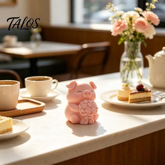 Home Office Table Decor 3D Printed Pig Figurine with Flower Bouquet, Cute Piglet Desktop PLA Material Art Craft Ornament, Creative And Statue