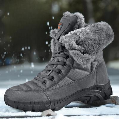 Bottes d'hiver hautes pour hommes Bottes de neige Super chaudes Bottes de randonnée Imperméable Dessus en cuir Grande taille 48 Baskets d'extérieur pour hommes