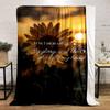 A Sunflower with Text Overlay Against a Warm Sunset Background. for All Seasons Blanket Lunch Break Throw Gift