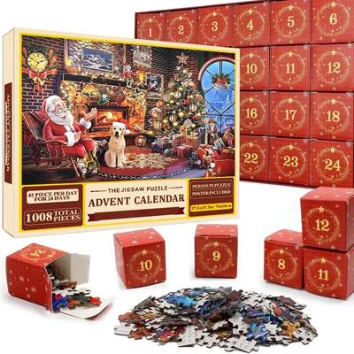 Puzzle Non Toxique de 1008 Pièces Calendrier de l'Avent Joyeux Noël Puzzles Joyeux Noël Puzzles de Fête Jouets Cadeau du Nouvel An