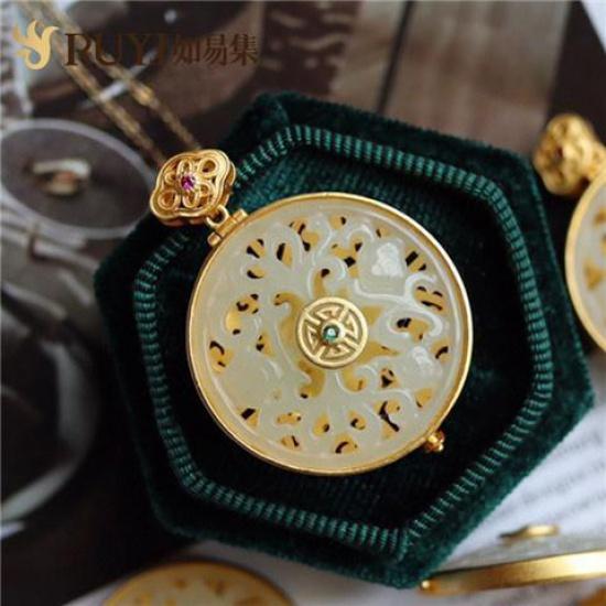 

Оригинальный дизайн натуральное нефритовое ожерелье Hetian для женщин Цепочка ключиц из стерлингового серебра Ретро в китайском стиле Парфюмерная сумка