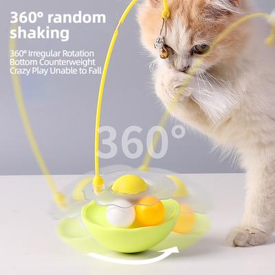 Tumbler Toys for Cats Kitten Interactive Bite Resistant Turntable Detachable Cat Playing Stick Feather Bell Cat Mint Ball