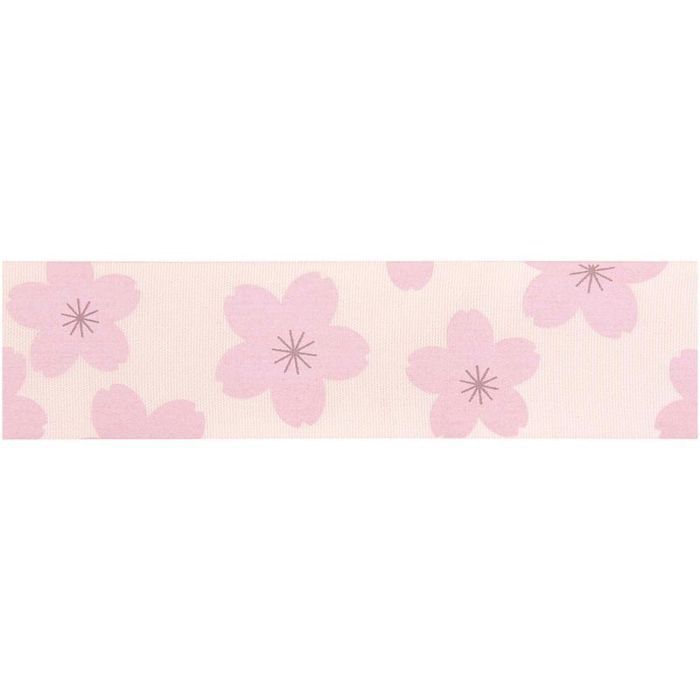 Ruban de taffetas rose poudré - motif Sakura