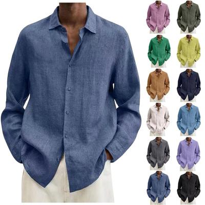 Men's Spring Solid Color Long Sleeve Loose Shirt Casual Lapel Button Top