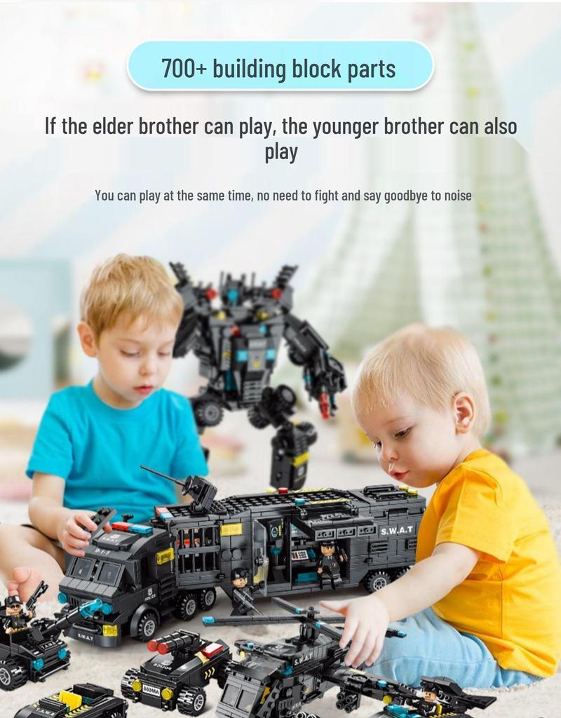 Lele Brothers Black Eagle Police Mech Vehicle, 51-in-1, Compatible with Lego Building Blocks, Assembly Toy for Boys