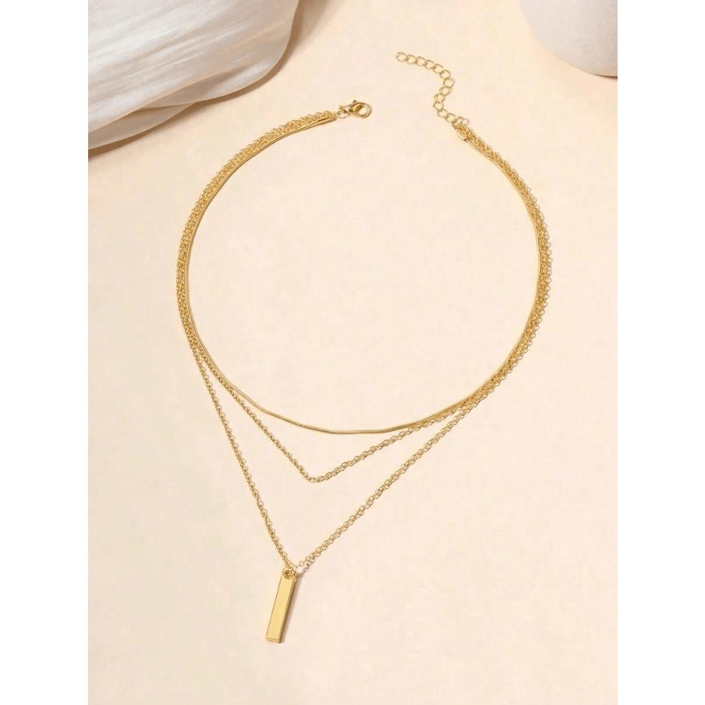 1pc Women's Fashionable Simple Square Multi-Layer Necklace