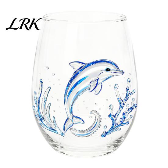 Küstendesign Tumbler Handgefertigter Glasbecher, Einzigartiger Aufdruck mit Meerestier-Motiv für Eiskaffee Cocktails Bar Tumbler, Dekorative Glasware Nautisch
