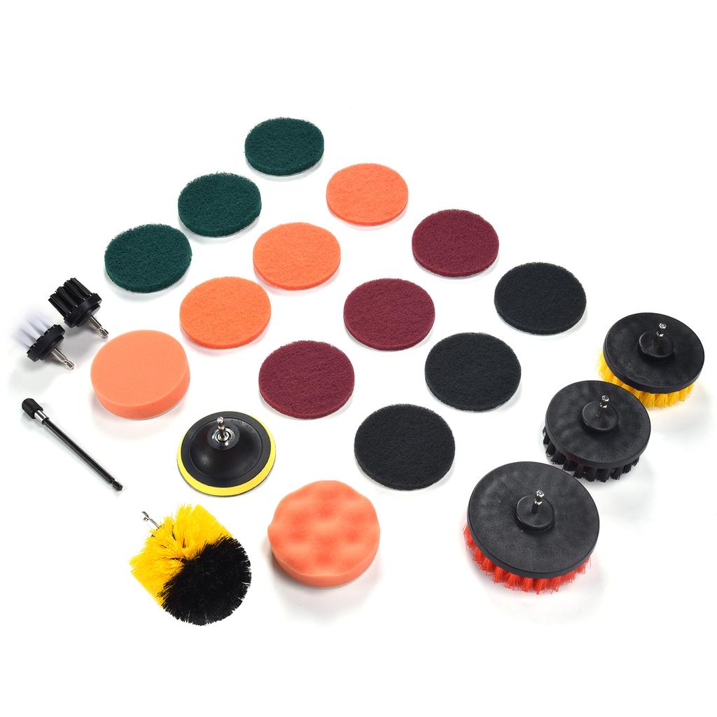 22 SZT. Nasadki do szczotek wiertarskich, pady szorujące, gąbka szorująca, szczotka do czyszczenia ścian, podłóg, usuwania kurzu