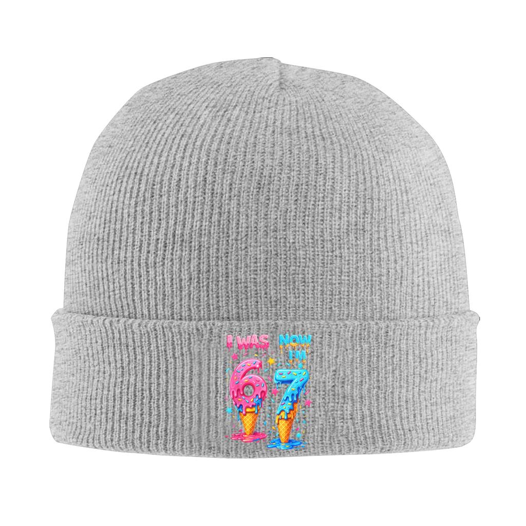 Adult Unisex I was 6 Now Im 7 Funny 7th Birthday Ice Cream Drip Beanie Hats Hip Hop Knit Hat Winter Caps Elastic Bonnet Hats