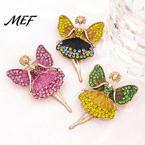 Alloy Lapel Pin Sparkling Rhinstone Ballet Fairy Brooch, Winged Dancer Girl Metal Bag Pin, Women Jewelry Accessories for Suit Dress Coat Scarf