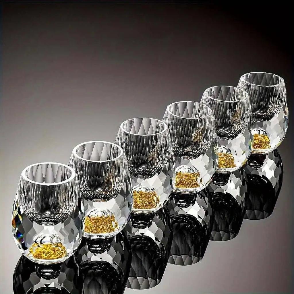 2Pcs/6Pcs Luxurious Crystal Golden Foil S Glass, 0.5Oz/15Ml, Exquisite Handcrafted Spirits Glasses For Whiskey, Vodka Cup