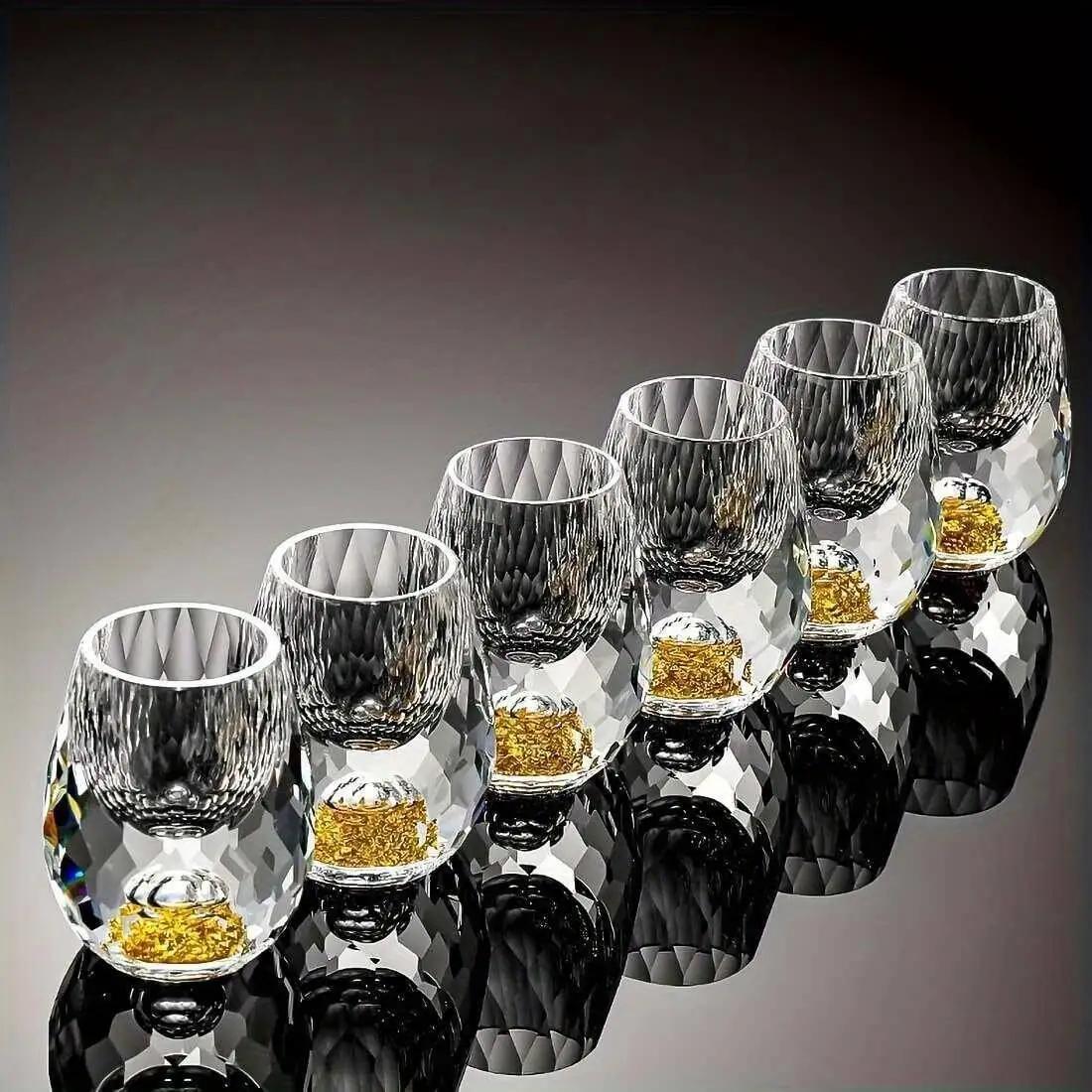 2Pcs/6Pcs Luxurious Crystal Golden Foil S Glass, 0.5Oz/15Ml, Exquisite Handcrafted Spirits Glasses For Whiskey, Vodka Cup 15ml