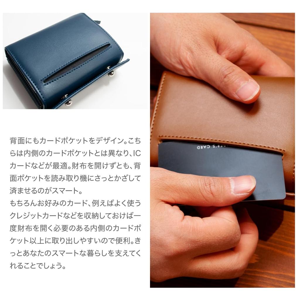 [Dom Teporna] Bi-fold Wallet for Men, Leather, Cowhide, Large Capacity, L-shaped Zipper, Small Wallet, Mini Wallet, Compact, Brown