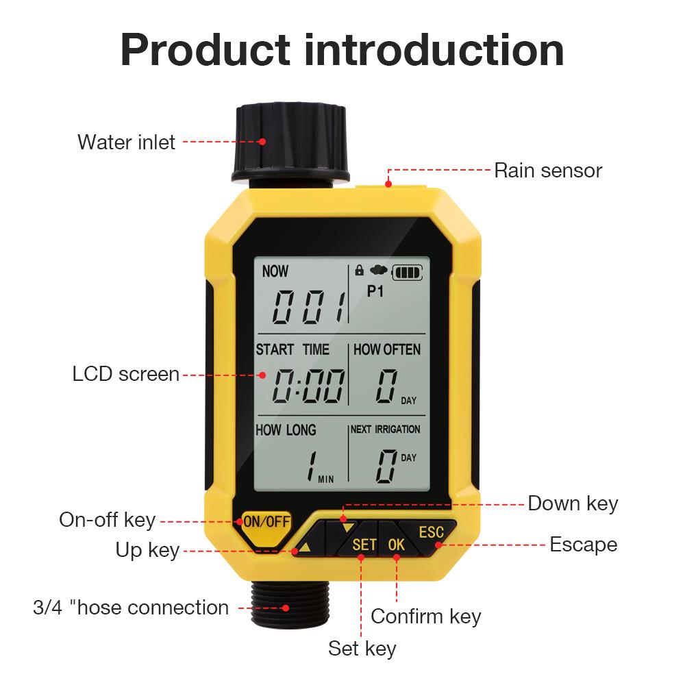 Large Screen Display Water Timer 1 Outlet Automatic Irrigation Watering Controller Progrmmable Timed Water Valve for Garden