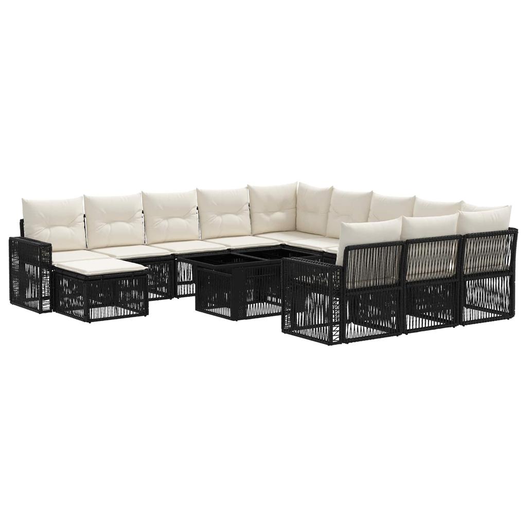 Garden Sofa Set 13 Pieces Black and Cream White Poly Rattan