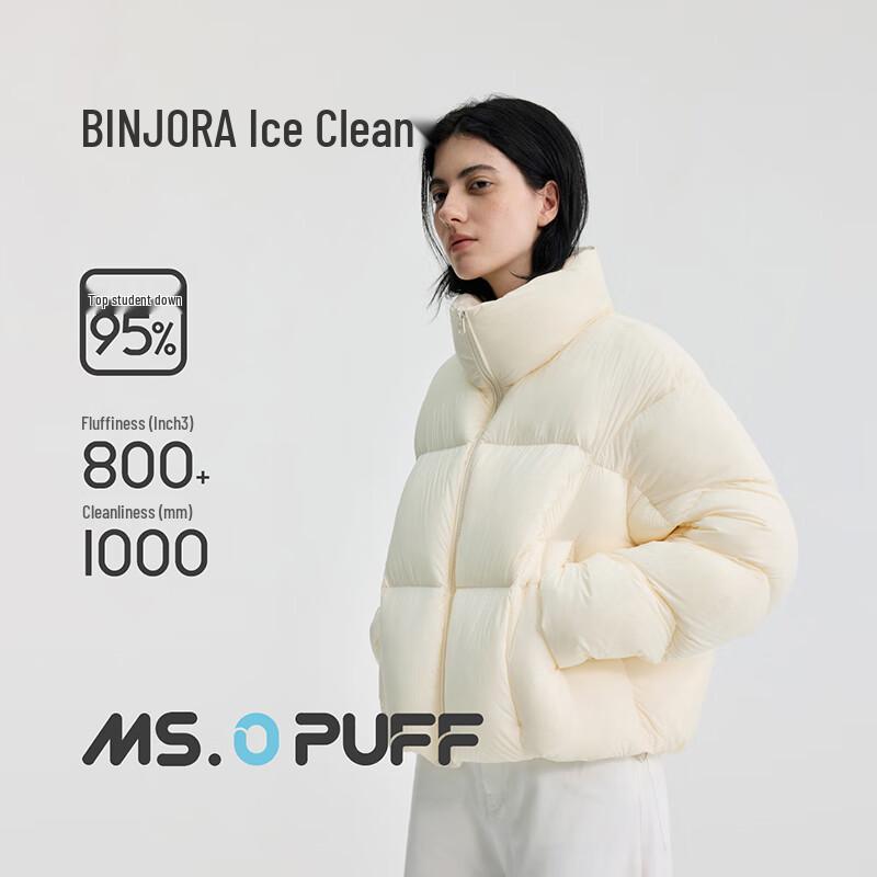 BINJORA Women's Short Stand-Collar 95 Duck Down Puffer Jacket