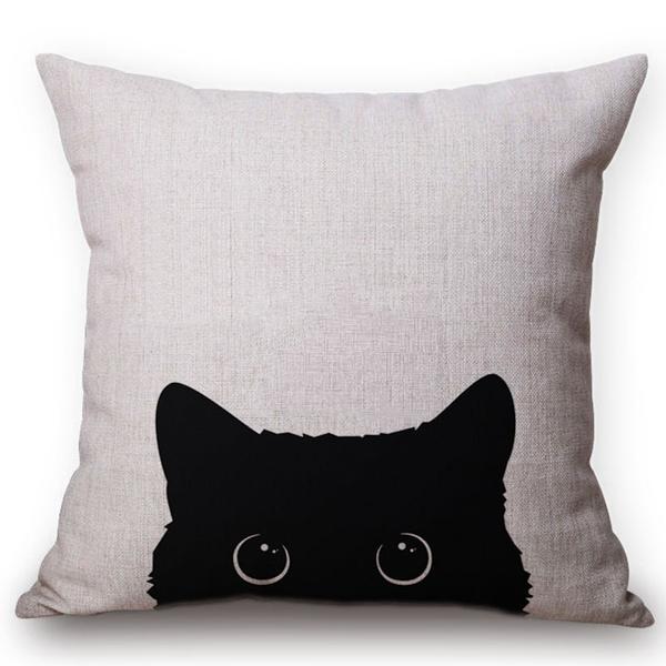 Cute Lovely Black Cat Cushion Cover Cotton Linen Square Throw Pillows 45X45Cm Home Office Deco Car Sofa Pillow Case Almofadas