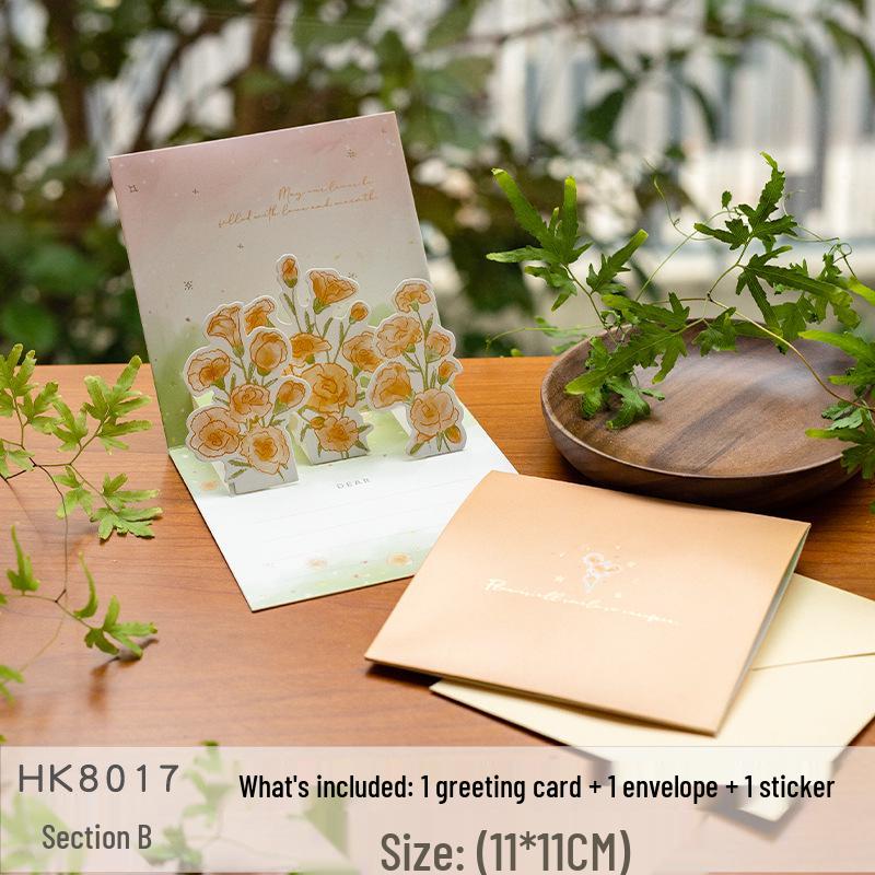 Senyu Ye 3D Floral Greeting Card: Fresh Style Birthday Wishes Thank You Card for Teacher