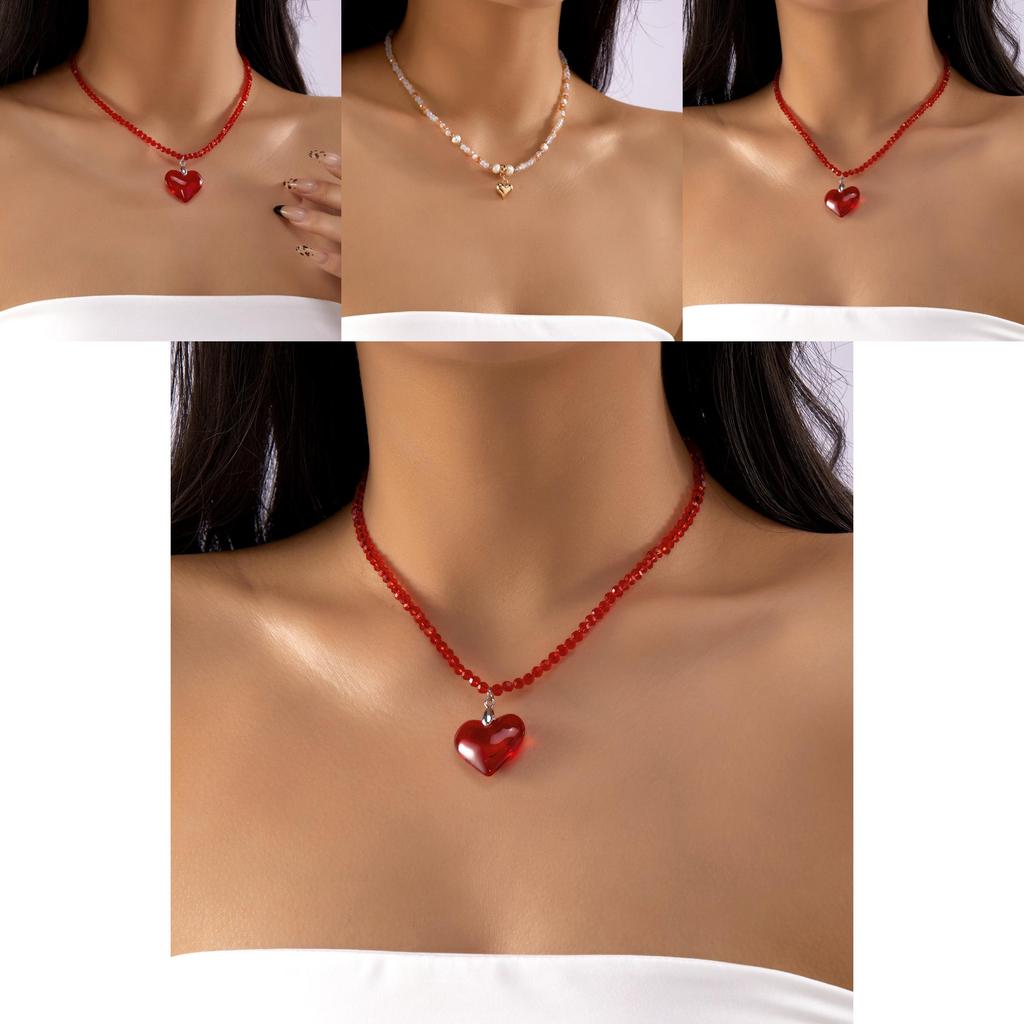 Heart Theme Layered Necklace With Crystal And Pearl For Summer Beach Outfits