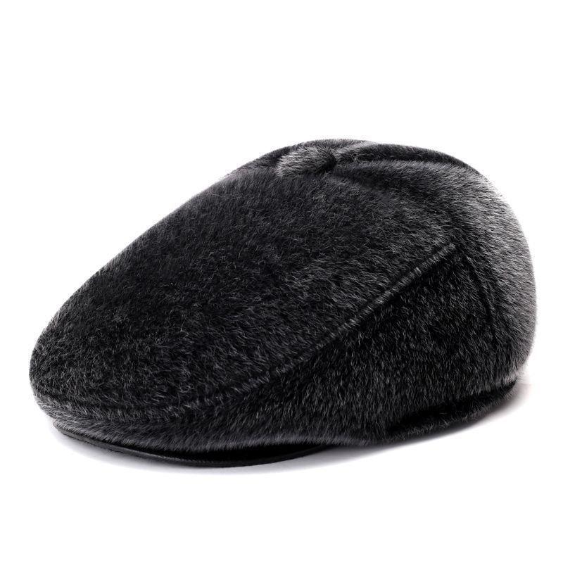 Mink Hair Forward Hat Men's Autumn and Winter Cap Grandpa Casual Versatile Velvet Thermal Hat
