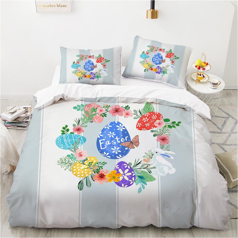 Easter Eggs Bedding Collection King Queen Size Cartoon Rabbit Duvet Cover With Pillowcase For Kids Adults As Greetings And Presents
