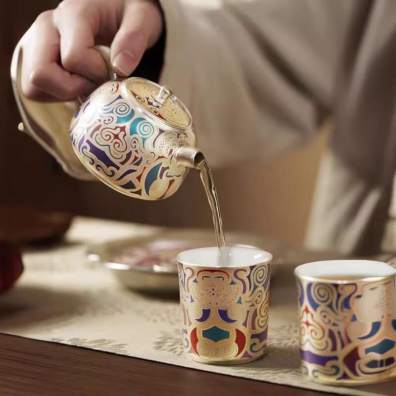 Dunhuang Peony Gilded Silver Tea Set Gift Box