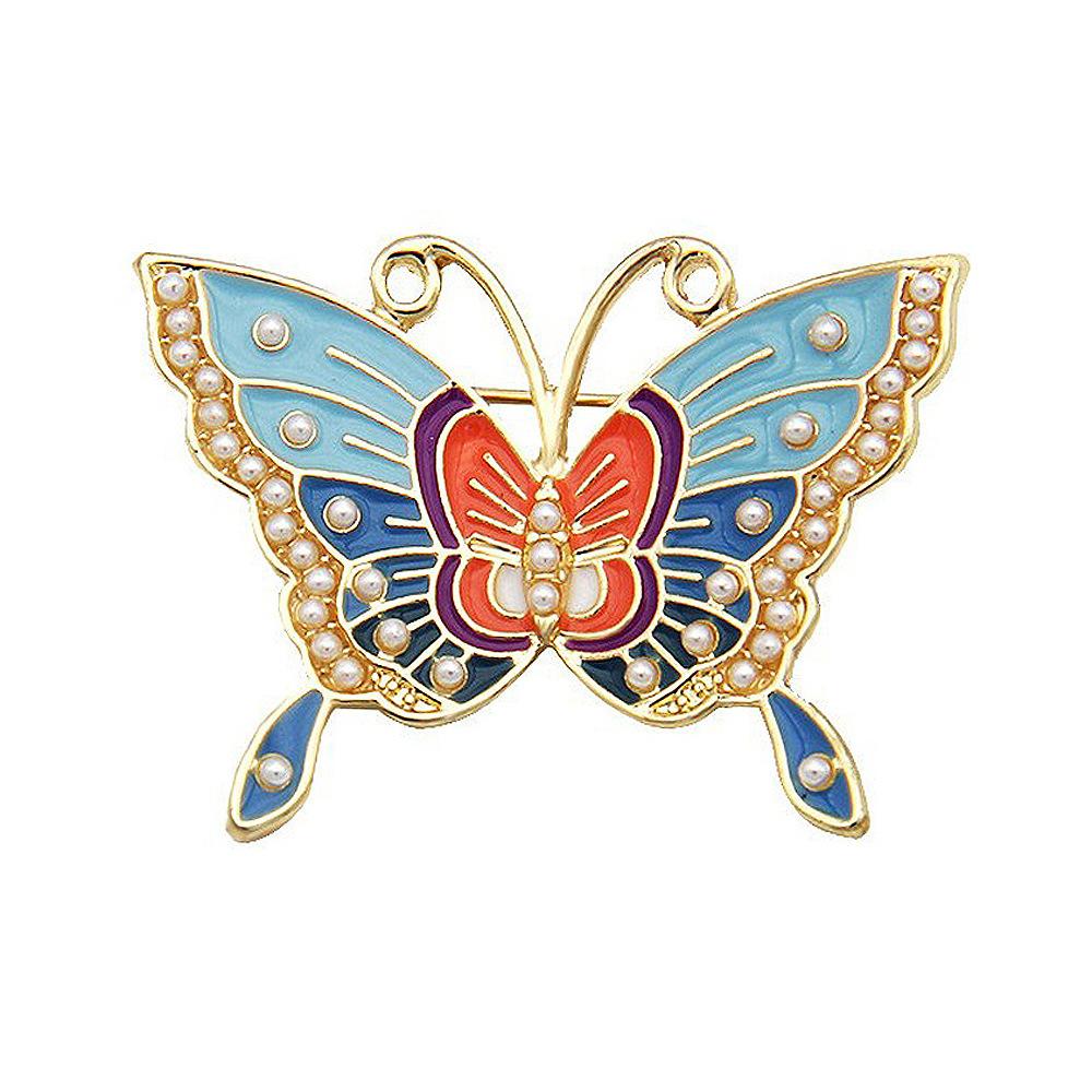 Enamel Butterfly Pearl Brooch Hanbok & Cheongsam Accessory Vintage Drop Oil Couple Pin Holiday Gift Long-lasting Color Accessory