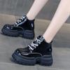 British Style  Boots Women 2024 New Black Pu Wear-resistant Platform Shoes Autumn and Winter Heel Height Med 5cm-8cm