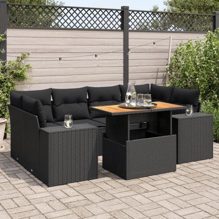 VidaXL Salon de jardin 7 pcs avec coussins noir résine tressée 3327338