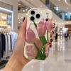 Pink Tulip Floral Pattern Wavy Edge Phone Case For iPhone 17 16 15 14 13 12 11 8 7 Plus Pro Max Spring Theme Soft Cover