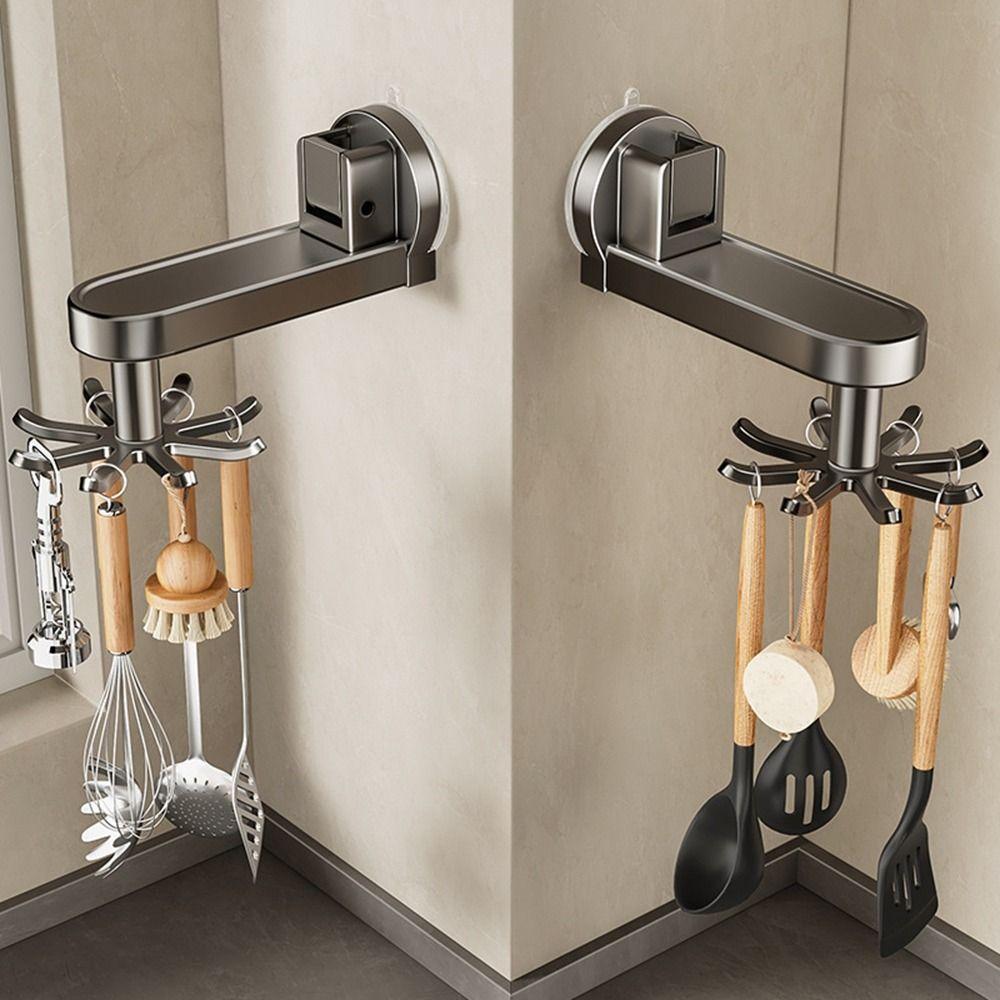 Space Aluminum Spatula Spoon Hanger Punch-free Wall-mounted Suction Cup Shower Hooks Reusable Heavy Duty Utensil Storage Rack