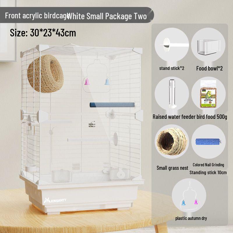 Large Transparent Acrylic Bird Cage with Toilet for Cockatiels and Parrots