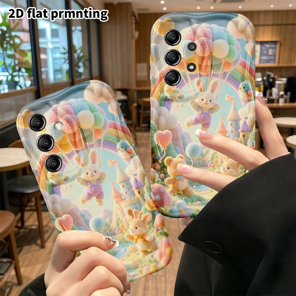 Phone Case: 2D Flat, Suitable for Samsung Galaxy A34 A35 M05 M06 S20 S22 S21 FE Plus 5G Protective Cases, Hot Air Balloon Little Bunny Flying, Perfect