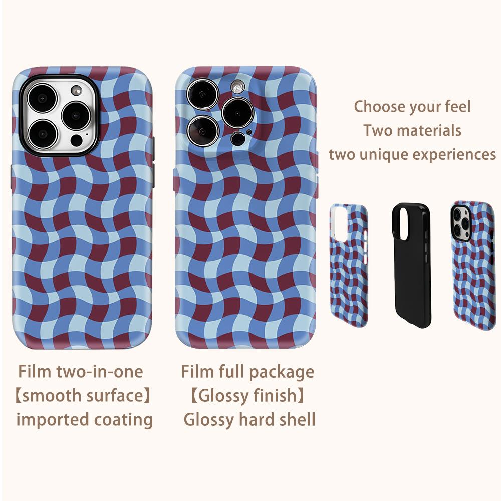 Wavy Gingham Blue & Burgundy Phone Case for IPhone 17AIR 16E 16 15 14 13 12 11 17 Pro Max Plus Double-layer Back Cover