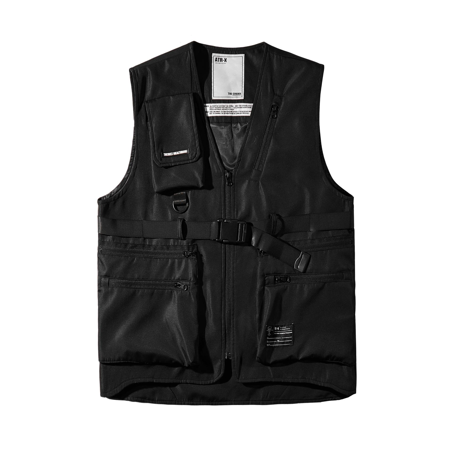 

CR / Многокарманная Функциональная рабочая одежда Тактический жилет Темный уличный жилет без рукавов Универсальный топ и пальто для мужчин и женщин XL чёрный