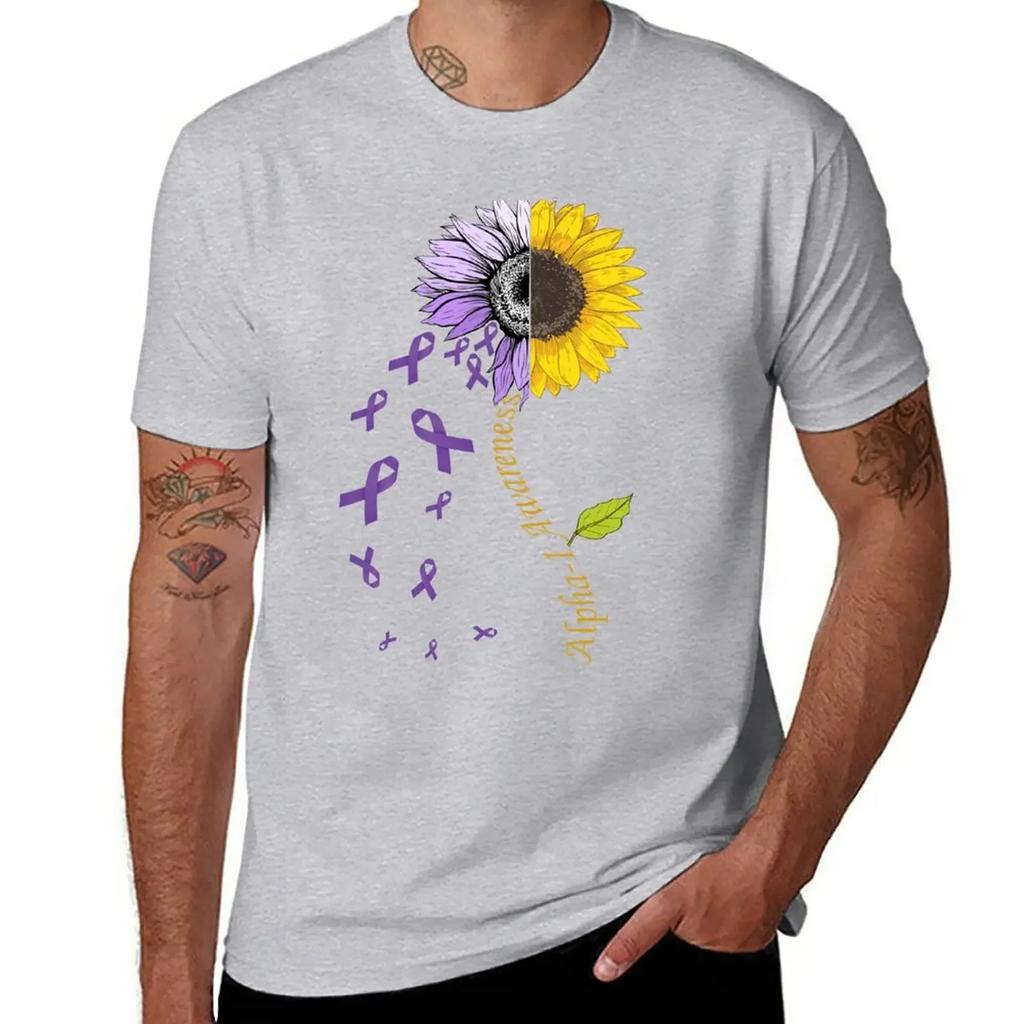 Alpha-1 Awareness Sunflower T-Shirt New Edition Sports Fans Anime Clothes Mens T Shirts