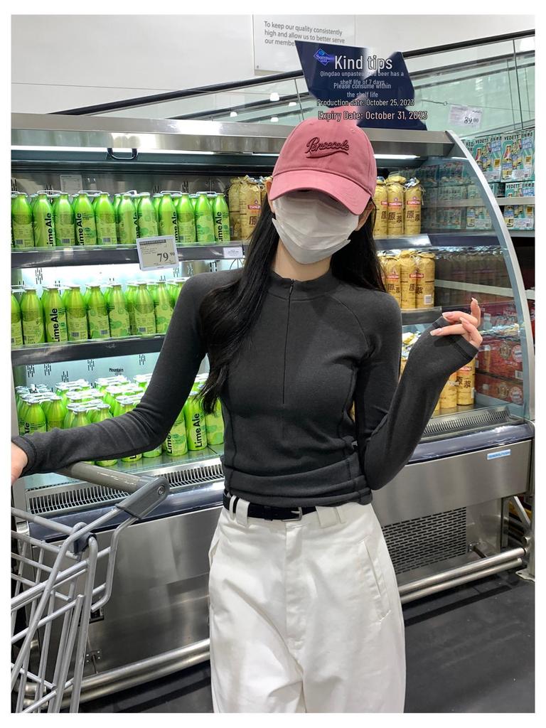 Women's Thermal Fleece Zipper Long-Sleeve T-Shirt with Half-High Collar - Autumn/Winter Warm Base Layer Top