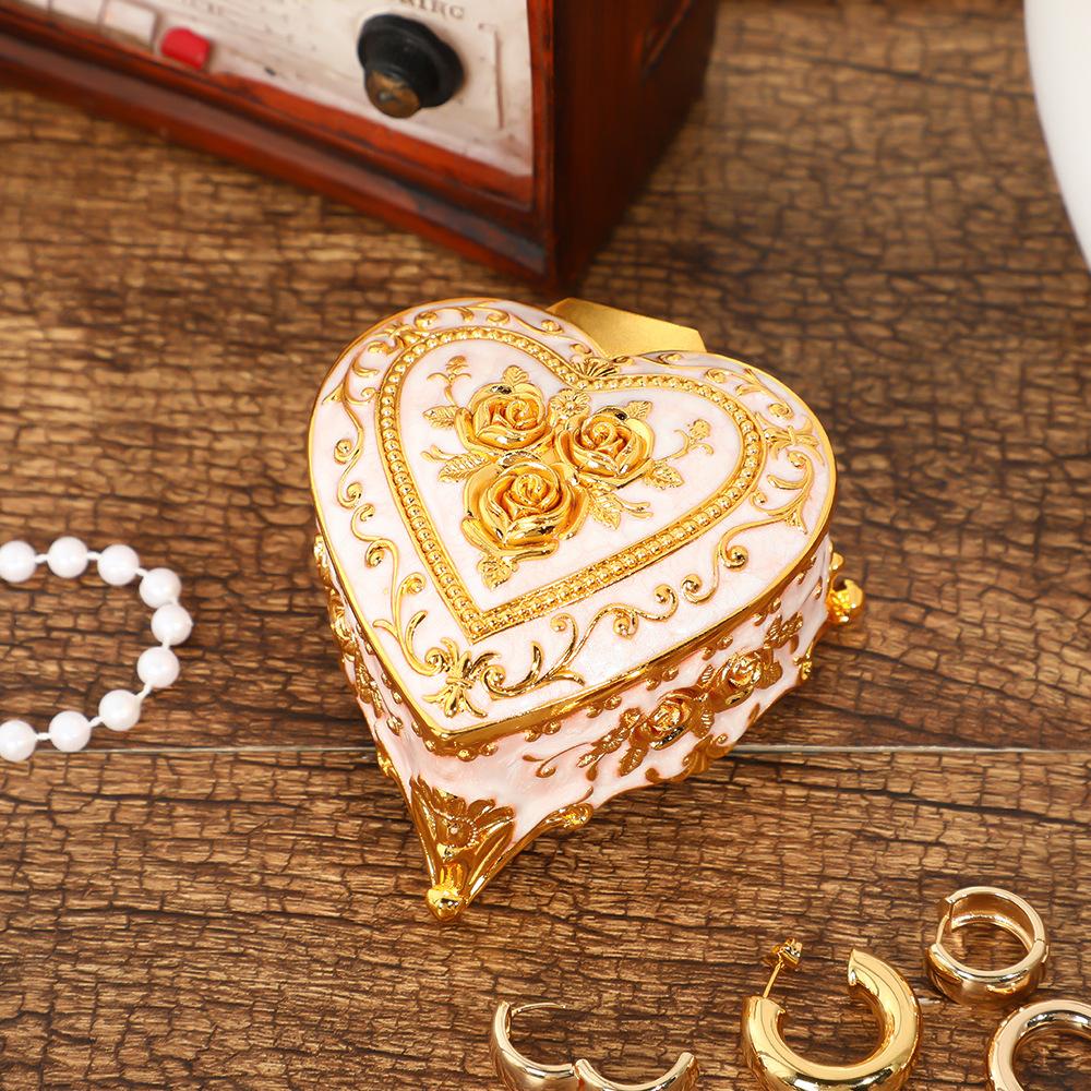 

металлическая расписная шкатулка для украшений, высококлассная шкатулка для украшений в форме сердца-раскладушки, легкая роскошная шкатулка для хранения ожерелий, украшение 8.9x5.9cm