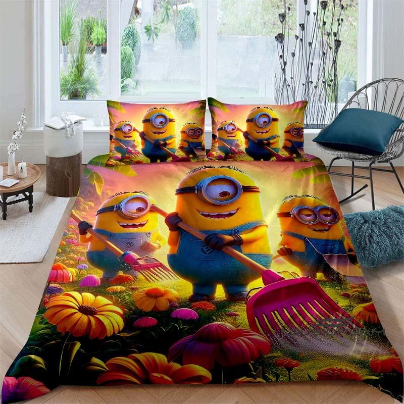 Popular Cartoon Character (Minions) Printed Bedding Set — Duvet Cover Set — Deluxe Gift for Teen Girls, Twin/Single, and Kids
