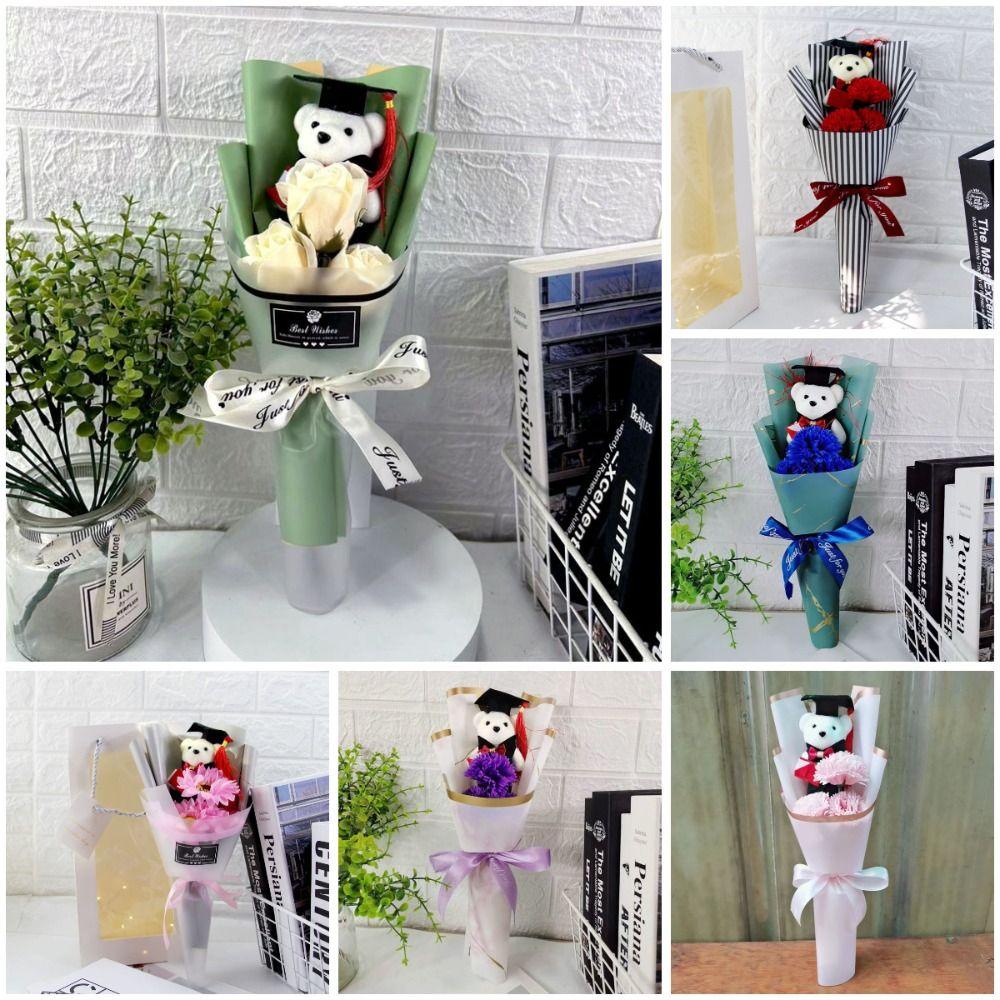 Rose Sunflower Soap Flower Sunflower Cartoon Lovely Bear Chic Animal Bouquet  Graduation Ceremony