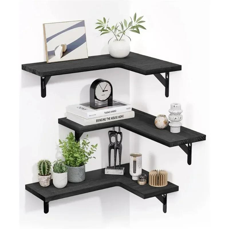 Latest Models Corner Shelves Wall Mounted Set of 3 Wood Wall Shelves for Bedroom /Bathroom/Living Room/Kitchen/Laundry Room