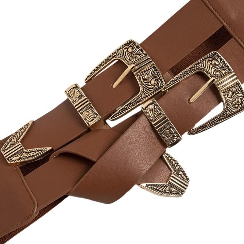 PU Waist Belt with Embossed Pin Buckle Adjust Length Waist Belt Woman Girls Jeans Dresses Skirt Coat Decors Waistband