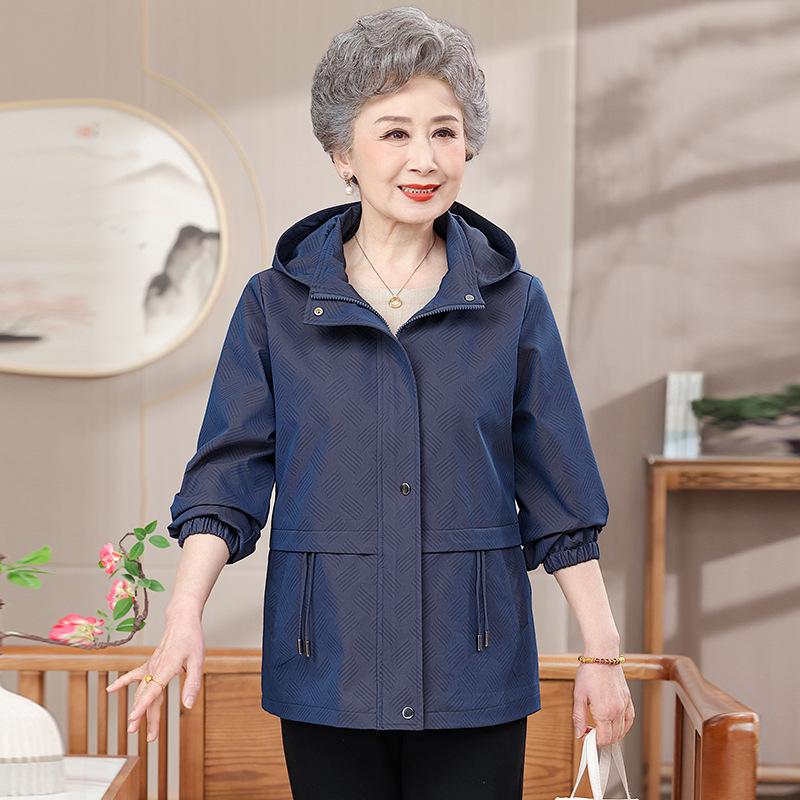 

Vintage Hooded Windbreaker for Elderly Women - 60s & 70s Style Spring/Autumn Casual Jacket 2XL (Recommended for 52.5-60 kg) синий