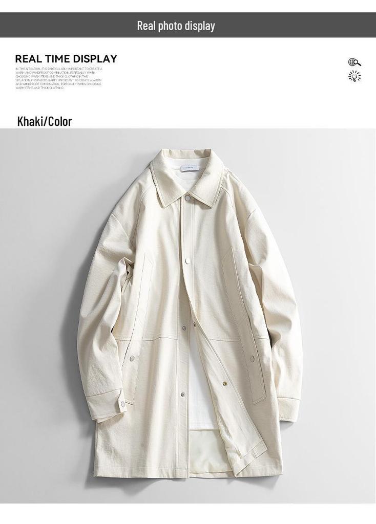 Men's Mid-Length Trench Coat 2025: New Spring/Autumn Casual Loose Plus Size Jacket
