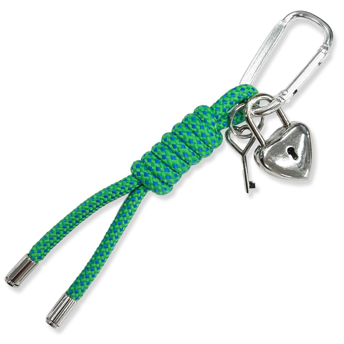 

Macaroni Edge Bag Charm, Heart Padlock, Silver Paracord Keychain, Strap, Key Loss Prevention, Korean Item (Green)