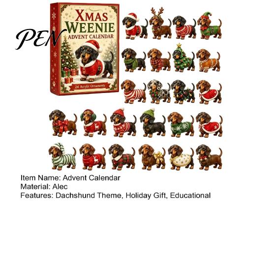 Dog Themed Holiday Gift 2026 Christmas Dachshund Advent Calendar, 24-Day Countdown Toy Set with Mini Box for Kids Figures, Acrylic Ornament