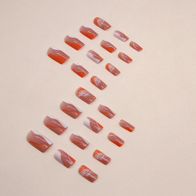 European and American Square Orange Hill Pattern Manicure Irregular Ripple Fake Nail Finished Nail Piece Nails