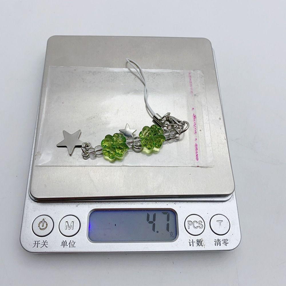 Green Four-leaf Clover Beaded Keychain Summer Lucky Grass Phone Charms DIY Handmade Jewelry   Girls