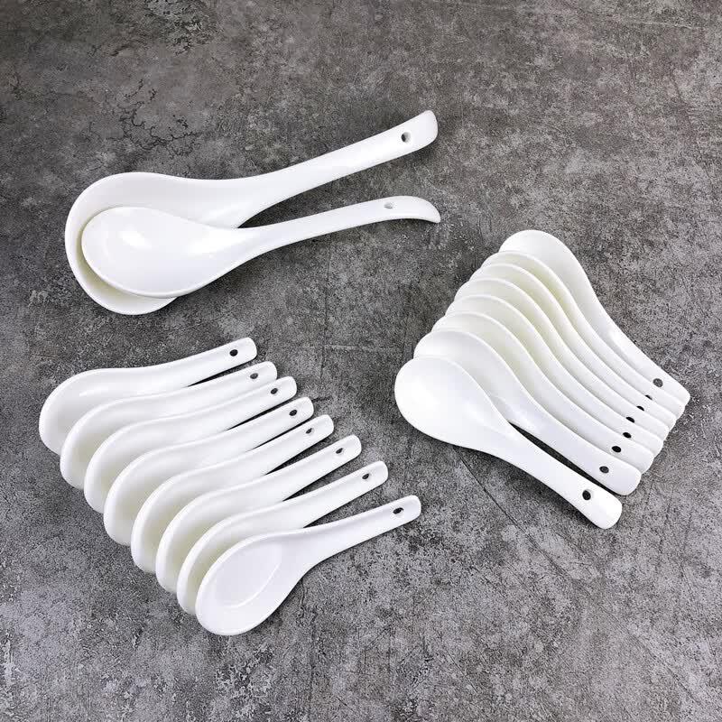 Qianxing Pure White Ceramic Soup Spoons - Set of 20