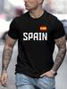 Men's Promotion Spanish Flag Pattern Printed 100% Pure Cotton Short-sleeved Casual Streetwear Top